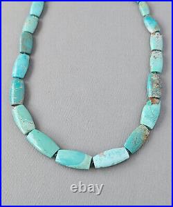 Vintage Chinese Hubei Graduated Turquoise Sterling Silver Box Clasp 16 Necklace