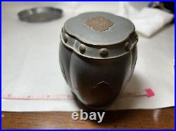 Vintage Chinese Pewter, Metal Tea Caddy, Trinkets box Brass Detailed