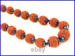 Vintage Chinese Red Orange CORAL Necklace Silver Enamel Natural Beads 22.5