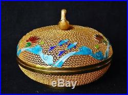 Vintage Chinese SILVER Vermeil Gold Cloisonne Enamel Box Filigree Censer 122g