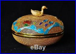 Vintage Chinese SILVER Vermeil Gold Cloisonne Enamel Box Filigree Censer 122g