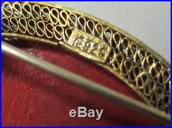 Vintage Chinese Silver Enamel & Cinnabar Brooch Earrings Demi Boxed Set