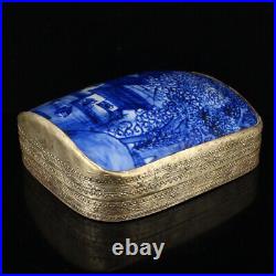 Vintage Chinese Silver Inlay Porcelain Piece Jewelry Box