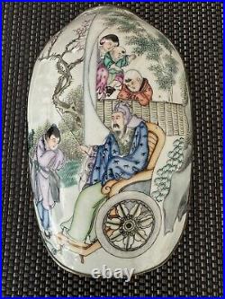 Vintage Chinese Silver Plated Porcelain Large Box Lid