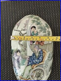 Vintage Chinese Silver Plated Porcelain Large Box Lid