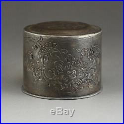 Vintage Chinese Silver Thumb Ring Box Flowers