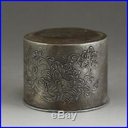 Vintage Chinese Silver Thumb Ring Box Flowers
