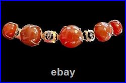 Vintage Chinese Silver With Gold Gilt & Carnelian Cabochon Bracelet