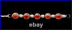 Vintage Chinese Silver With Gold Gilt & Carnelian Cabochon Bracelet