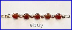 Vintage Chinese Silver With Gold Gilt & Carnelian Cabochon Bracelet