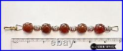 Vintage Chinese Silver With Gold Gilt & Carnelian Cabochon Bracelet