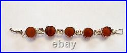 Vintage Chinese Silver With Gold Gilt & Carnelian Cabochon Bracelet