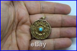 Vintage Chinese Silver and Natural Turquoise Filigree Box Pendant
