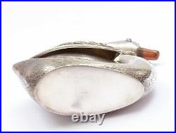 Vintage Chinese Solid Silver Filigree Enamel Swan Bird Goose Shaped Box Marked