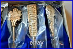 Vintage Chinese Souvenir Silver Spoons NEW SEALED Set of 6 In Box with Glass Lid