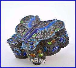 Vintage Chinese Sterling Silver Enamel Butterfly Shaped Box Marked
