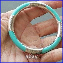 Vintage Chinese Sterling Silver Sleeping BeautyTurquoise Etched Clamper Bracelet