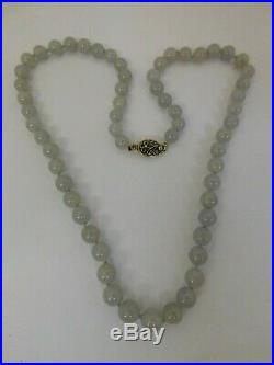 Vintage Chinese White Jade 8mm Bead Necklace 22 Silver Gift Box