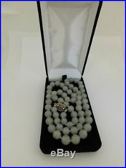 Vintage Chinese White Jade 8mm Bead Necklace 22 Silver Gift Box