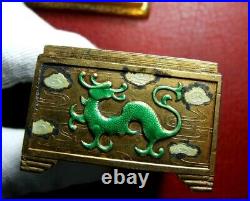 Vintage Chinese cloisonne enameled gild silver box with dragons