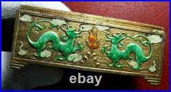 Vintage Chinese cloisonne enameled gild silver box with dragons