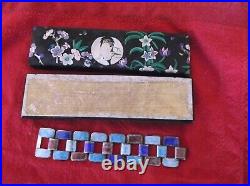 Vintage Chinese enamel on silver link bracelet in original embroidered silk box