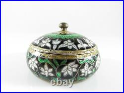 Vintage Enameled Sterling Silver Green, Black, Gold, White Trinket Box, Mint Box