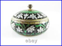 Vintage Enameled Sterling Silver Green, Black, Gold, White Trinket Box, Mint Box