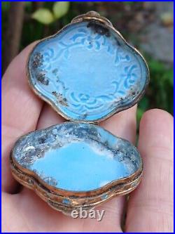 Vintage Gilded Sterling Silver Turquoise Stone & Enamel Lobed Snuff Trinket Box