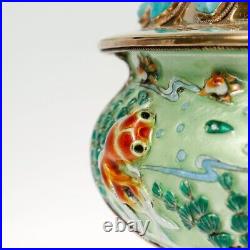 Vintage Gilt Chinese Silver & Enamel Covered Urn with Turquoise Cabochons