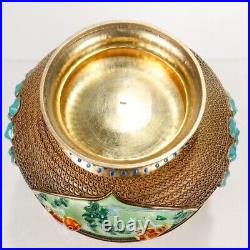 Vintage Gilt Chinese Silver & Enamel Covered Urn with Turquoise Cabochons