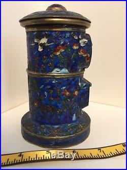 Vintage Gilt Silver Chinese Cloisonne Box or Tea Caddy Looks like a Mailbox