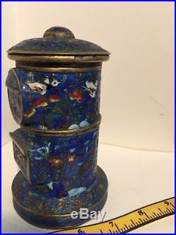 Vintage Gilt Silver Chinese Cloisonne Box or Tea Caddy Looks like a Mailbox