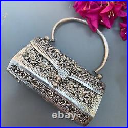 Vintage Hand Chased Oriental Hard Case Silver plated Box Purse