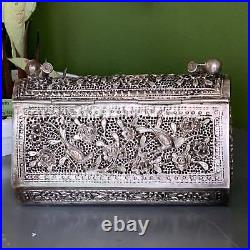 Vintage Hand Chased Oriental Hard Case Silver plated Box Purse