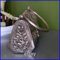 Vintage Hand Chased Oriental Hard Case Silver plated Box Purse