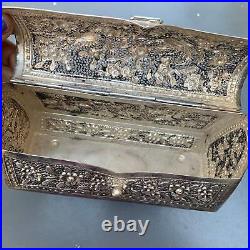 Vintage Hand Chased Oriental Hard Case Silver plated Box Purse