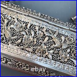 Vintage Hand Chased Oriental Hard Case Silver plated Box Purse