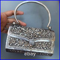 Vintage Hand Chased Oriental Hard Case Silver plated Box Purse