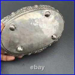 Vintage Hand Chased Oriental Strait Chinese Hard Case Silver plated Box Purse