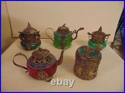 Vintage Jade Chinese Teapots Snuff Box Tibet Silver Dragons Frogs Monkeys Lions