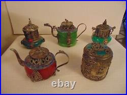 Vintage Jade Chinese Teapots Snuff Box Tibet Silver Dragons Frogs Monkeys Lions