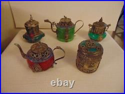 Vintage Jade Chinese Teapots Snuff Box Tibet Silver Dragons Frogs Monkeys Lions