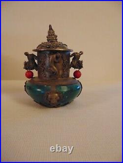 Vintage Jade Chinese Teapots Snuff Box Tibet Silver Dragons Frogs Monkeys Lions