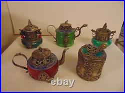 Vintage Jade Chinese Teapots Snuff Box Tibet Silver Dragons Frogs Monkeys Lions