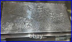 Vintage Japanese Sterling Silver Ebony Lined Wooden Box Mt Fuji Marked 950