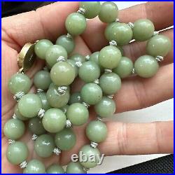 Vintage Necklace Chinese Export Silver Jade Bead Single Strand 24 Box Clasp