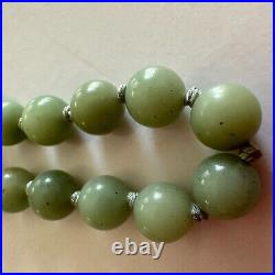 Vintage Necklace Chinese Export Silver Jade Bead Single Strand 24 Box Clasp