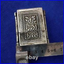 Vintage Old Objects collected Tribal exotic handmade miao silver matchbox 1piece