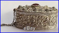 Vintage Old signed CHINESE EXPORT Large Silver Red Carnelian Snuff BOX